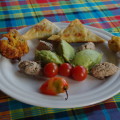 Caribbean guacamole, cod fritters, vegetables fritters